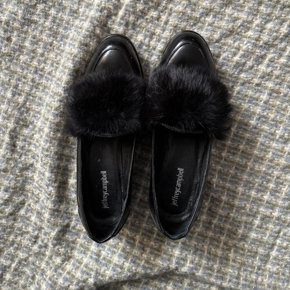 Black Jeffrey Campbell Faux Fur and Leather Loafers Size 8 Chic